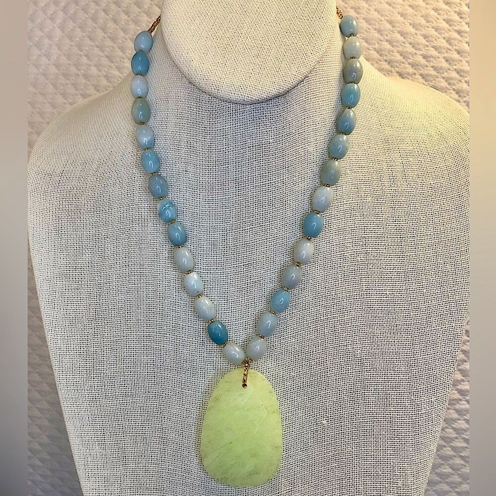 George Faceted Green Quartz And Blue Larimar Beaded Necklace